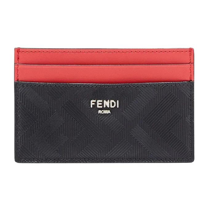 FENDI Cow Leather Card Holder Men's Red-0