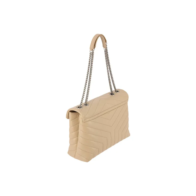 SAINT LAURENT LOULOU Quilting Leather Portable Crossbody Bag Shoulder Bag Medium Size Women's Beige Yellow-2