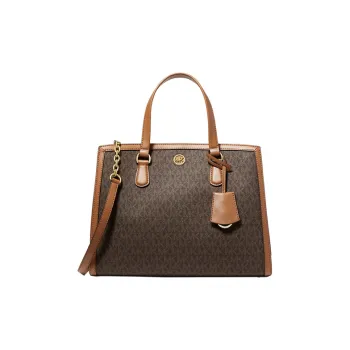 MICHAEL KORS Chantal Mixed Fiber Shoulder Bag, Handbag Medium Size Women's Dark Brown/Acorn Brown