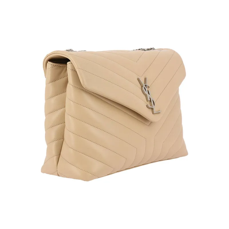 SAINT LAURENT LOULOU Quilting Leather Portable Crossbody Bag Shoulder Bag Medium Size Women's Beige Yellow-1
