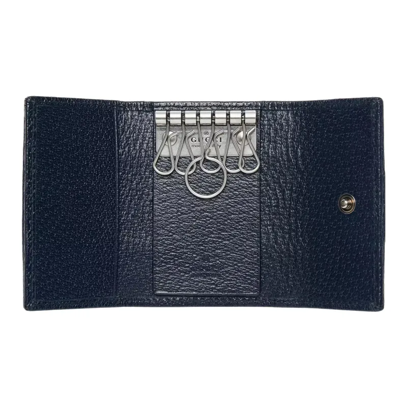 GUCCI Ophidia Canvas Leather Trim Key Pouch Women's Beige/Blue-3