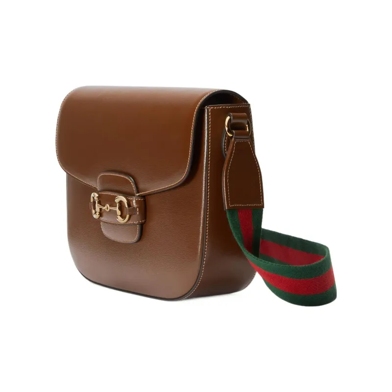 GUCCI Horsebit 1955 Leather Messenger Bag, Crossbody Bag, Shoulder Bag Men's Brown-1