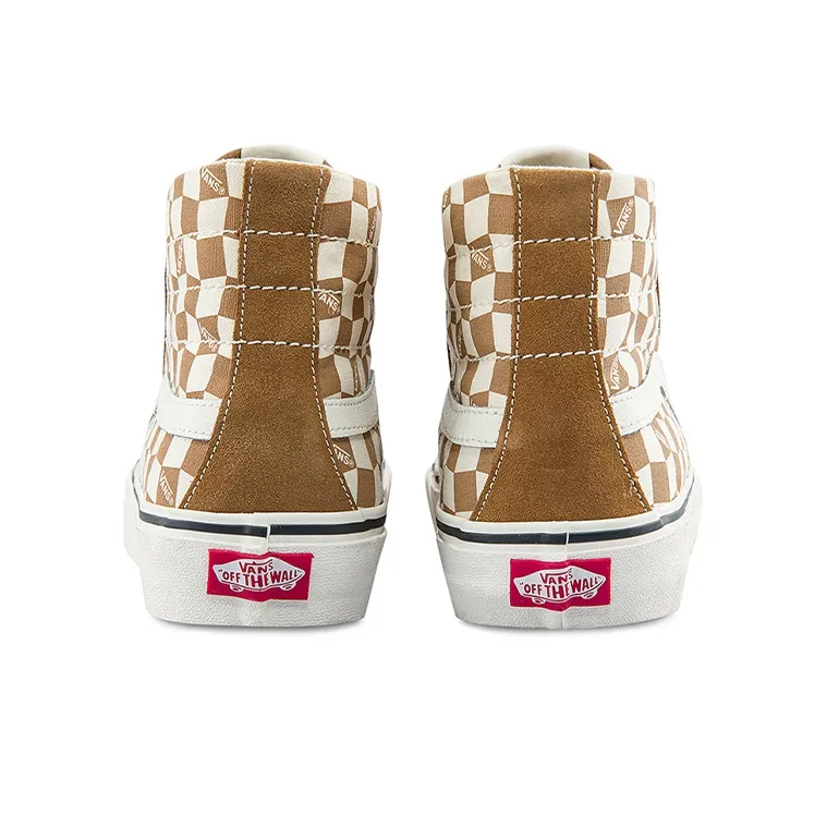 Vans SK8 Hi High Top Casual Skate Shoes Unisex Brown White Grid-4