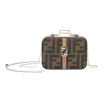 FENDI Cow Leather With Fabric One Shoulder Handbag, Crossbody Bag Men's Gray Brown