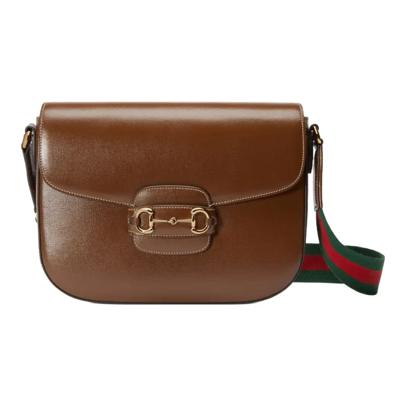 GUCCI Horsebit 1955 Leather Messenger Bag, Crossbody Bag, Shoulder Bag Men's Brown-0