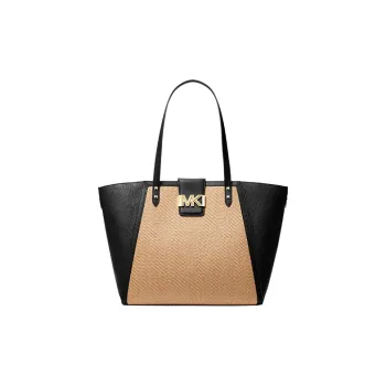 MICHAEL KORS Karlie Cow Leather Handbag Large Size Women's Straw Color/Black
