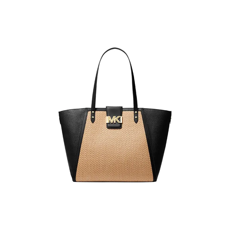 MICHAEL KORS Karlie Cow Leather Handbag Large Size Women's Straw Color/Black-0