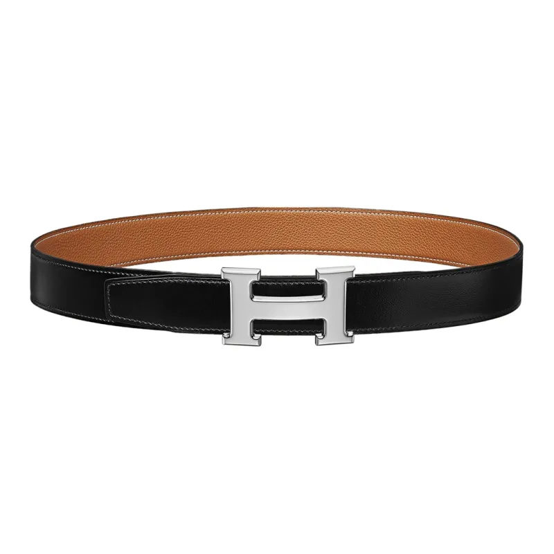 HERMES Leather Belts Men Black/Gold-1