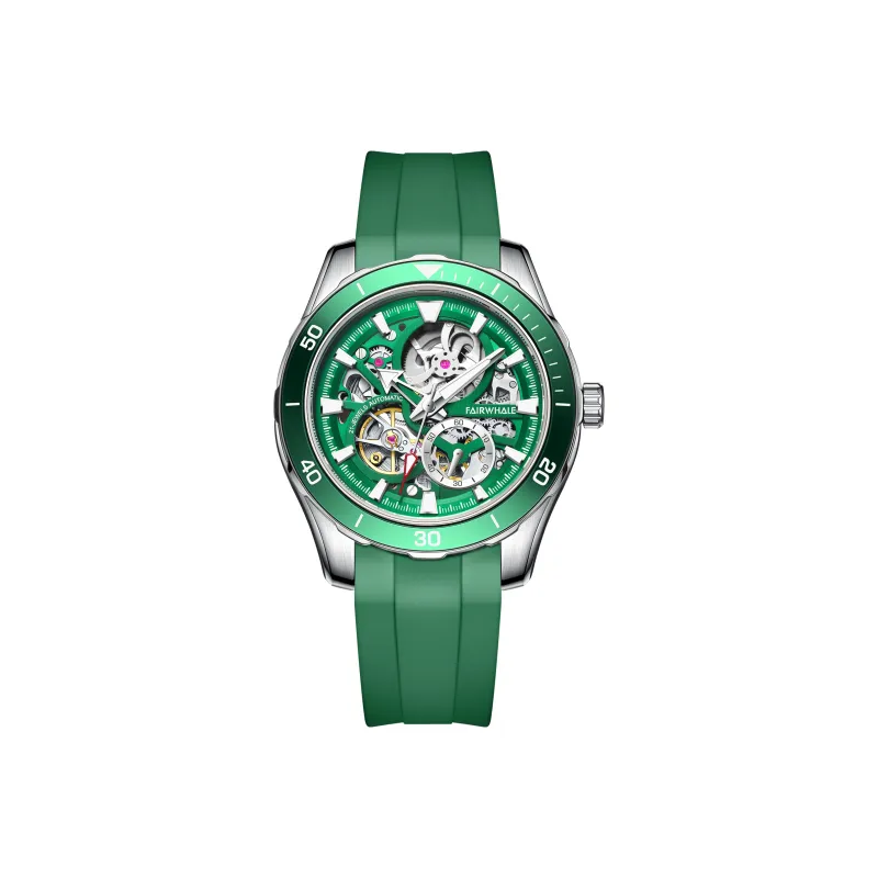FAIRWHALE Starlight Collection Automatic Mechanical Movement Silicone Strap Watch Men's Watches Green Dial-0