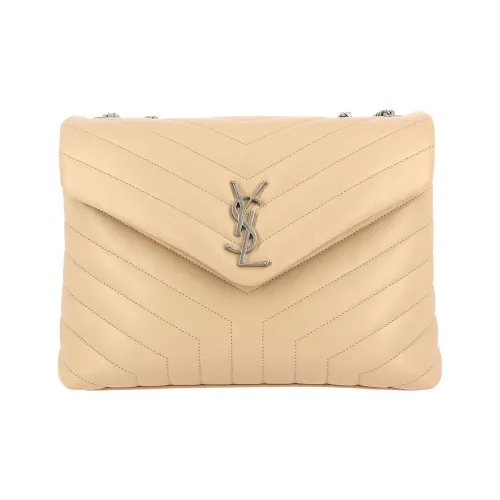 SAINT LAURENT LOULOU Quilting Leather Portable Crossbody Bag Shoulder Bag Medium Size Women's Beige Yellow