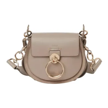 Chloe Tess Calfskin Patchwork Suede Wallet, Handbag, Crossbody Bag, Shoulder Bag Small Size Women's Gray White