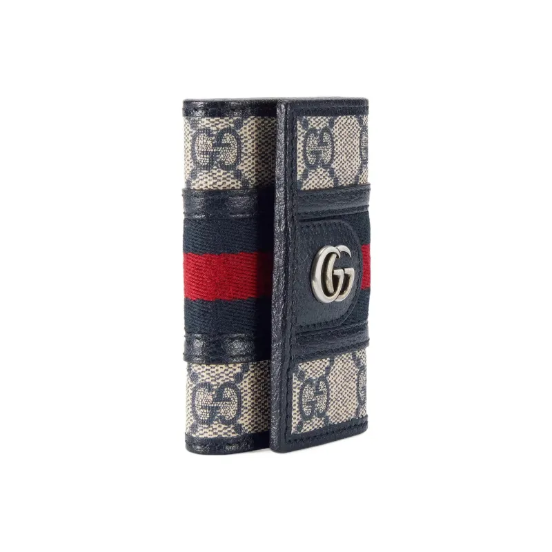 GUCCI Ophidia Canvas Leather Trim Key Pouch Women's Beige/Blue-1