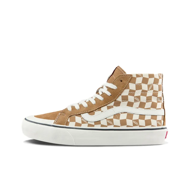 Vans SK8 Hi High Top Casual Skate Shoes Unisex Brown White Grid-0