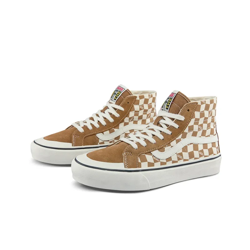 Vans SK8 Hi High Top Casual Skate Shoes Unisex Brown White Grid-1