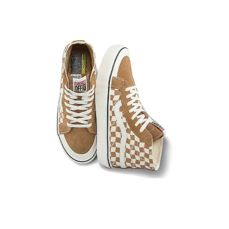 Vans SK8 Hi High Top Casual Skate Shoes Unisex Brown White Grid-3
