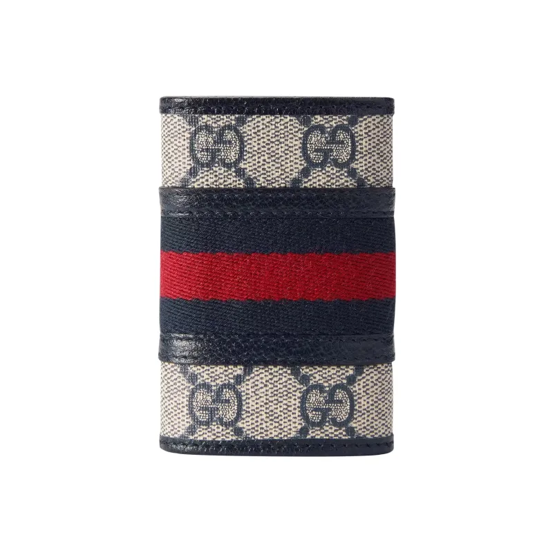 GUCCI Ophidia Canvas Leather Trim Key Pouch Women's Beige/Blue-2