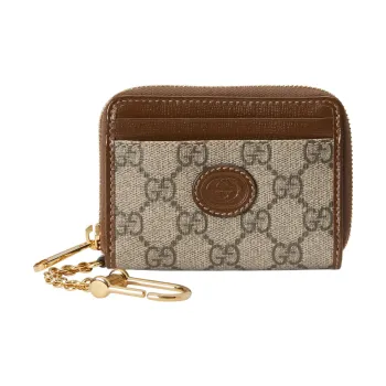 GUCCI Canvas With Leather Trim Wallet Women's Brown/Ebony
