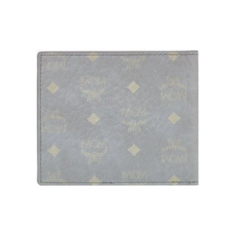 MCM Visetos Leather Wallet Trumpets Women's Gray-1