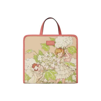 GUCCI Supreme Canvas Leather Trim Tote Bag, Shopping Bag, Handbag Regular Kids' Light Pink