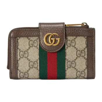 GUCCI Ophidia Canvas With Leather Binding Coin Purse, Card Holder Women's Brown/Ebony
