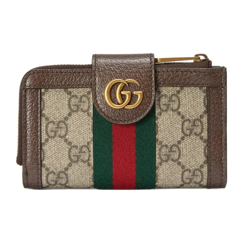 GUCCI Ophidia Canvas With Leather Binding Coin Purse, Card Holder Women's Brown/Ebony-0