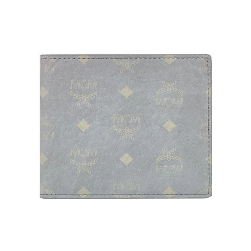 MCM Visetos Leather Wallet Trumpets Women's Gray-0