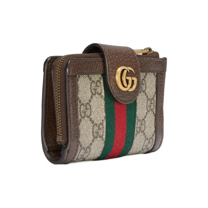 GUCCI Ophidia Canvas With Leather Binding Coin Purse, Card Holder Women's Brown/Ebony-1
