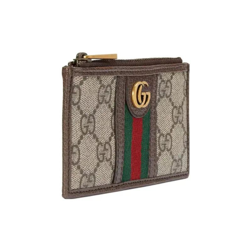 GUCCI Ophidia Canvas Leather Trim Card Holder Coin Purse Regular Men's Brown/Ebony-1