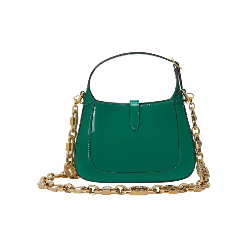 GUCCI Jackie 1961 Patent Leather Crescent Shoulder Bag Shoulder Bag Mini Women's Green-3