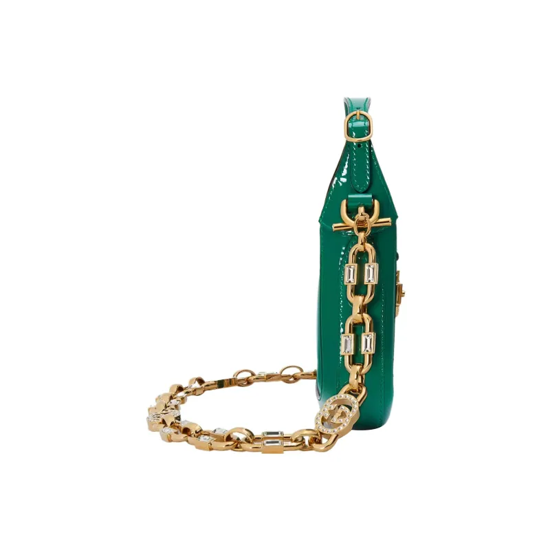 GUCCI Jackie 1961 Patent Leather Crescent Shoulder Bag Shoulder Bag Mini Women's Green-2