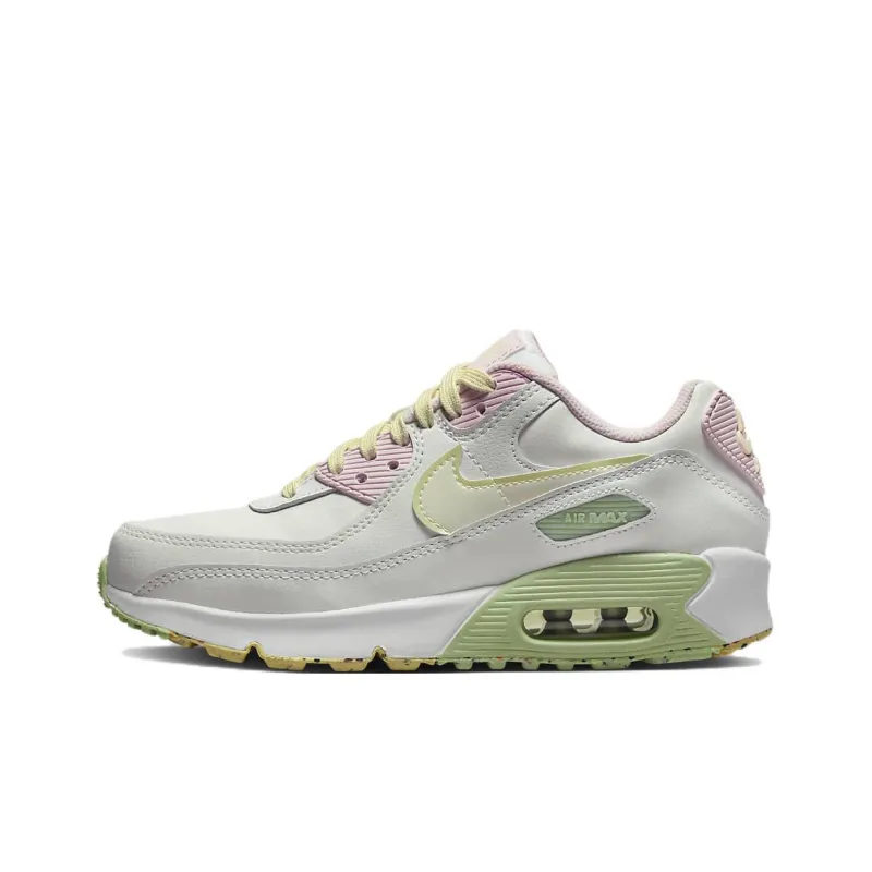 Nike Air Max 90 Cushioning, Slip Resistant, Abrasion Resistant, Breathable Low Top Running Shoes GS White Green-0