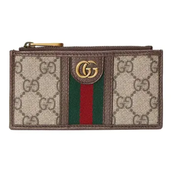 GUCCI Ophidia Canvas Leather Trim Card Holder Coin Purse Regular Men's Brown/Ebony