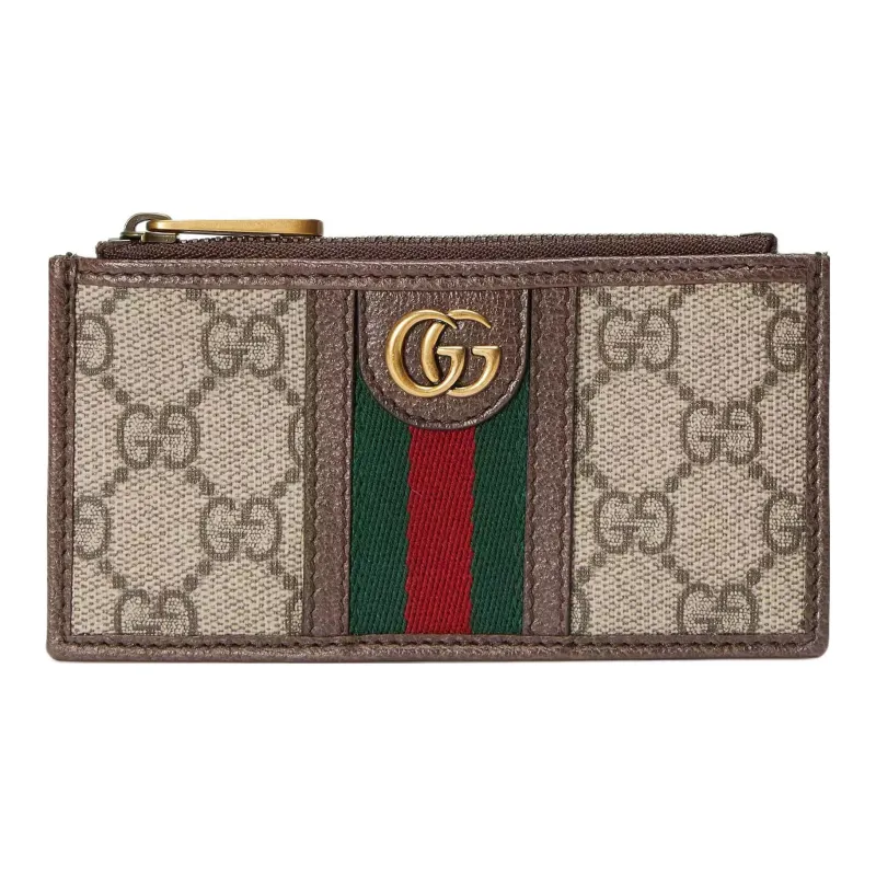 GUCCI Ophidia Canvas Leather Trim Card Holder Coin Purse Regular Men's Brown/Ebony-0