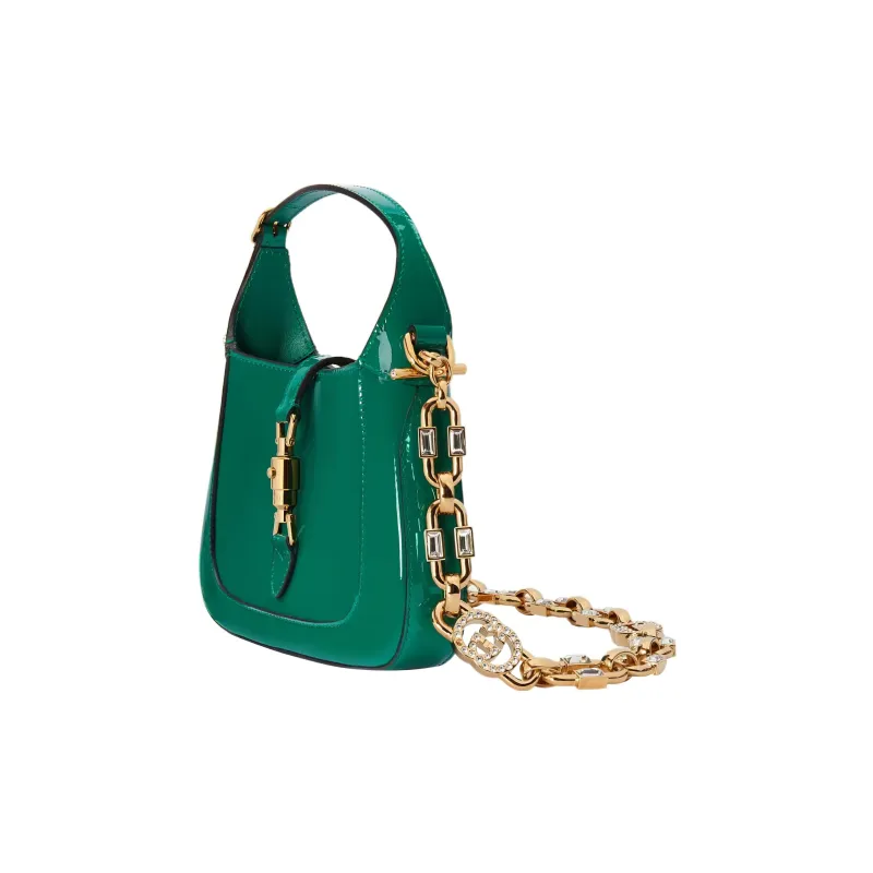 GUCCI Jackie 1961 Patent Leather Crescent Shoulder Bag Shoulder Bag Mini Women's Green-1