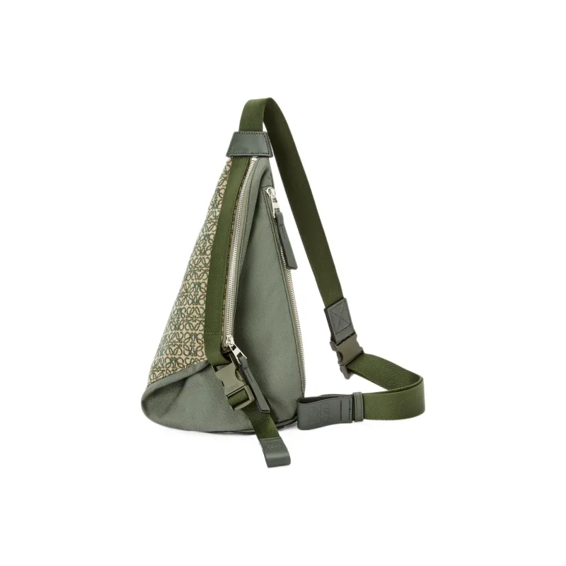 LOEWE Anton Sling In Anagram Jacquard And Canvas Khaki Green-1