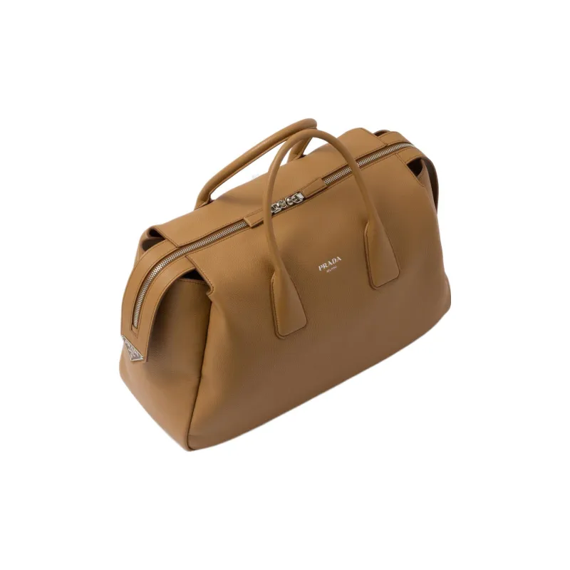 PRADA Leather Portable Travel Bag Men's Caramel-2