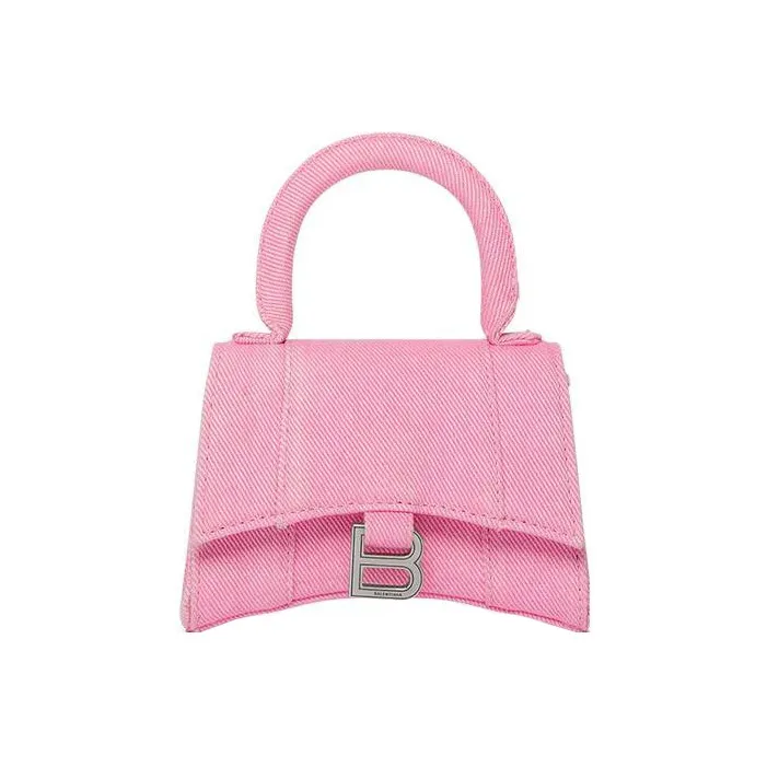 Balenciaga Hourglass Washable Denim Shoulder Bag Crossbody Bag Handbag Mini Women's Pink-0