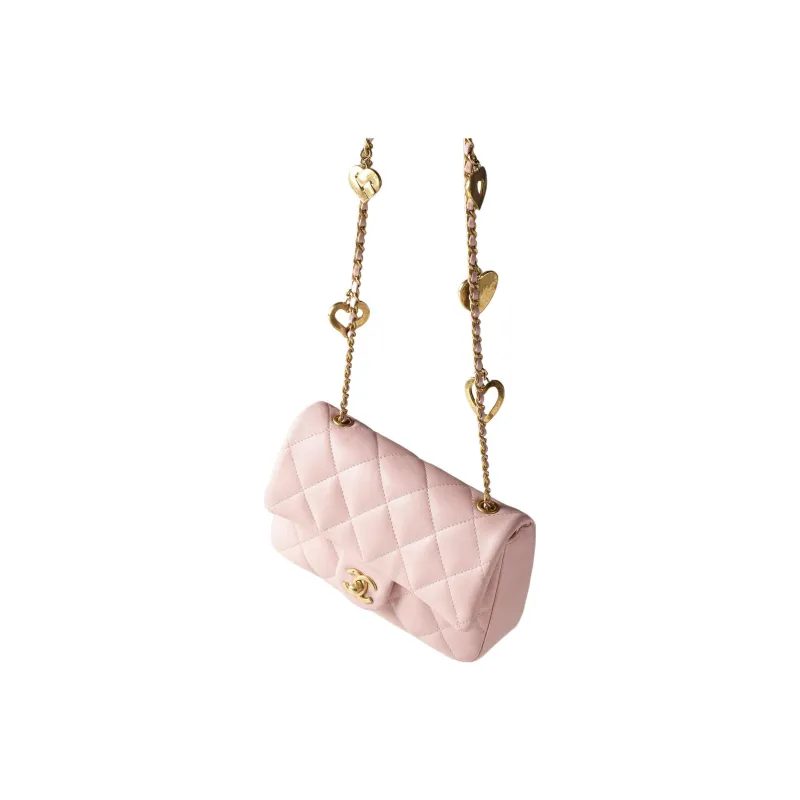 CHANEL Lambskin Flap Bag, Shoulder Bag, Crossbody Bag Mini Women's Pink-2