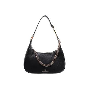 Michael Kors Leather Shoulder Bag With Metal Logo Black
