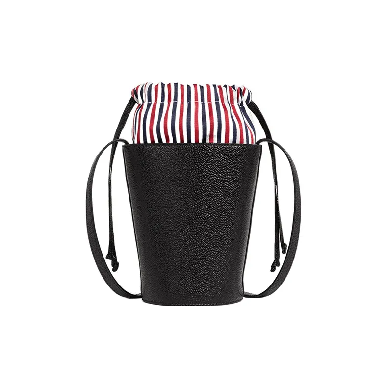THOM BROWNE· Full Grain Leather With Calfskin Bucket Bags Crossbody Bag, Shoulder Bag Women's Black-2