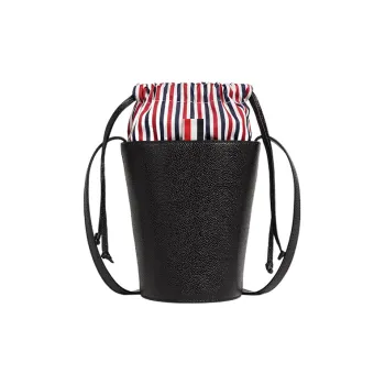 THOM BROWNE· Full Grain Leather Patchwork Calfskin Bucket Bags Crossbody Bag Shoulder Bag Women's Black
