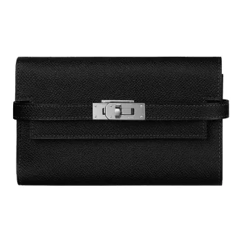 HERMES Epsom Calfskin Wallet Medium Size Unisex Noir Black
