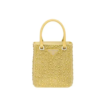 PRADA Satin Fabric Tote Bag Shopping Bag Shoulder Bag Crossbody Bag Handbag Small Size Women's Pineapple Yellow