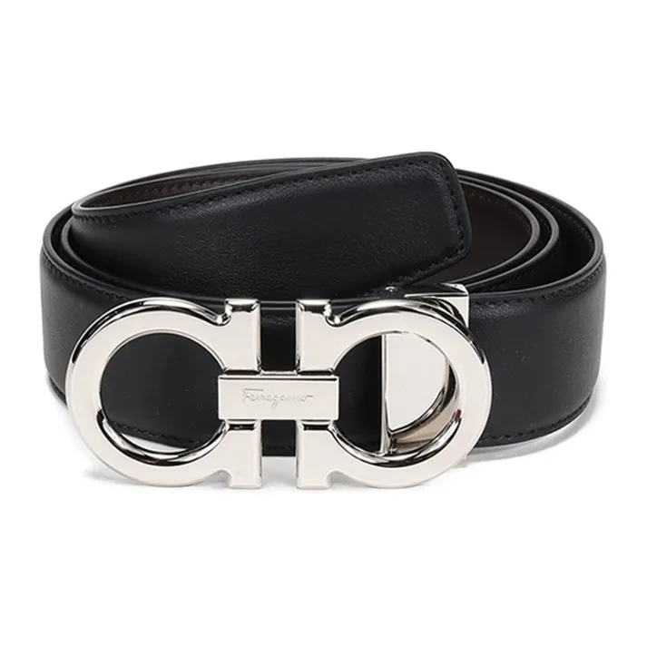 FERRAGAMO Cow Leather Belts Men's Brown/Black Color Width 3.5cm-0