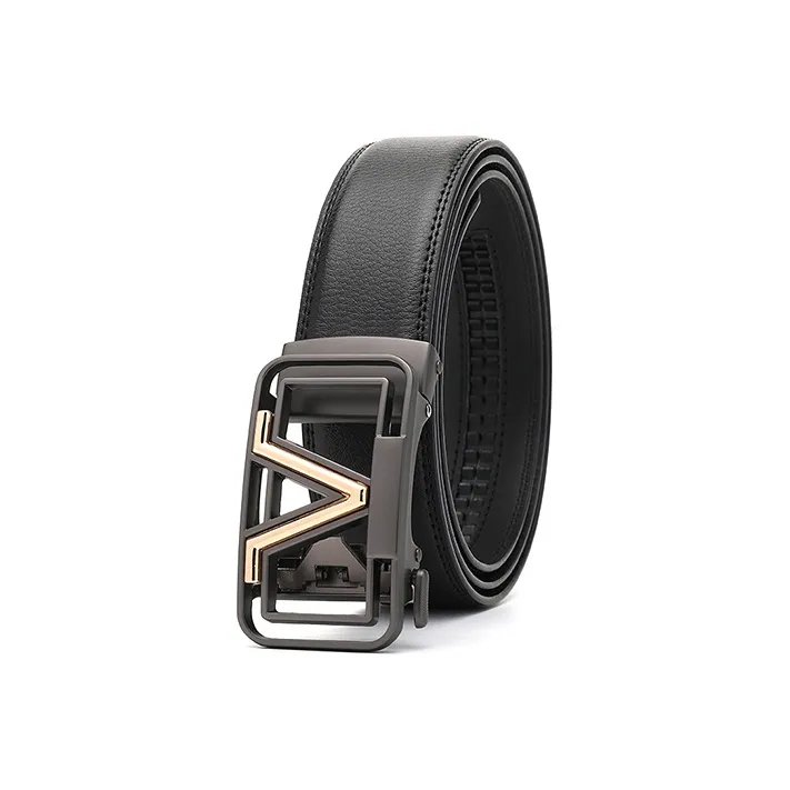 FREE RABBITⅡ V Shaped Letter Logo Dynamic Buckle Cow Leather Leather Belts Men's Width  3.5cm-5