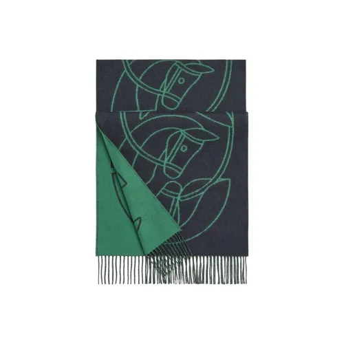 HERMES Knit Scarf Unisex Green/Dark Blue