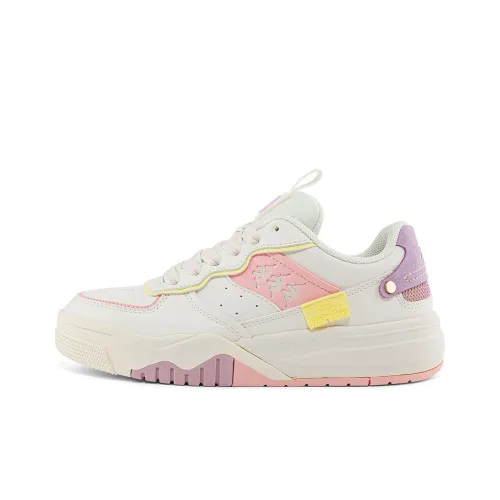 Kappa Skateboard Shoes Women's Low-Top Winter White/Light Cyan Pink/Genie Pink