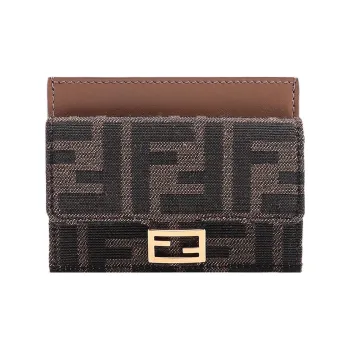 FENDI Baguette Fabric Card Holder Wallet Women's Brown