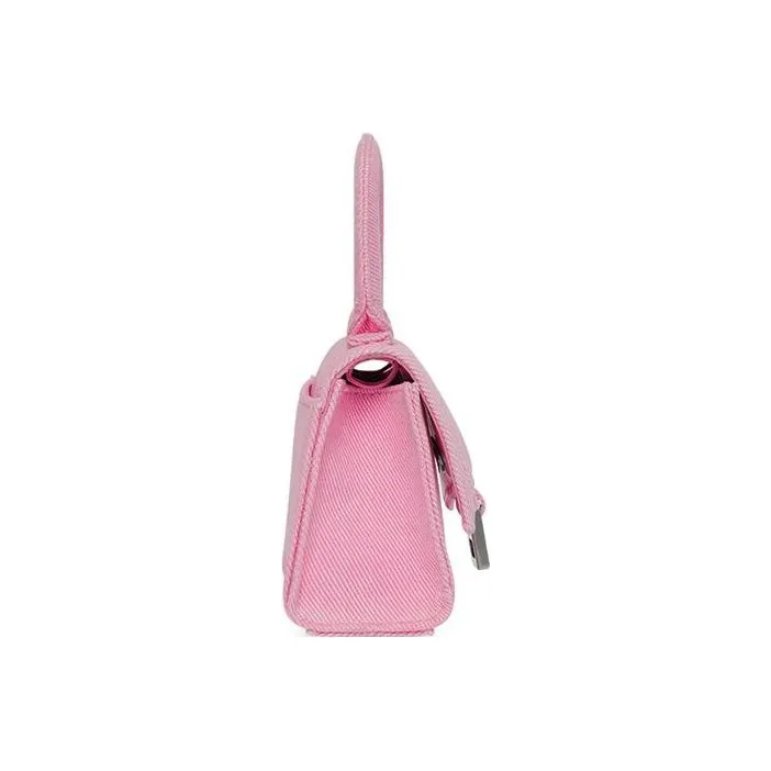 Balenciaga Hourglass Washable Denim Shoulder Bag Crossbody Bag Handbag Mini Women's Pink-3
