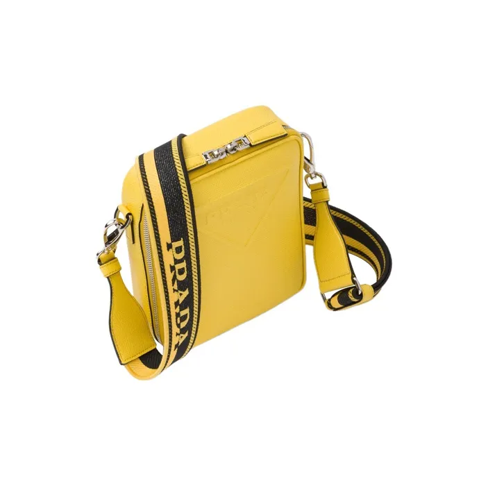 PRADA Saffiano Leather Shoulder Bag Crossbody Bag Cell Phone Pouch Men's Sunlight Yellow-2
